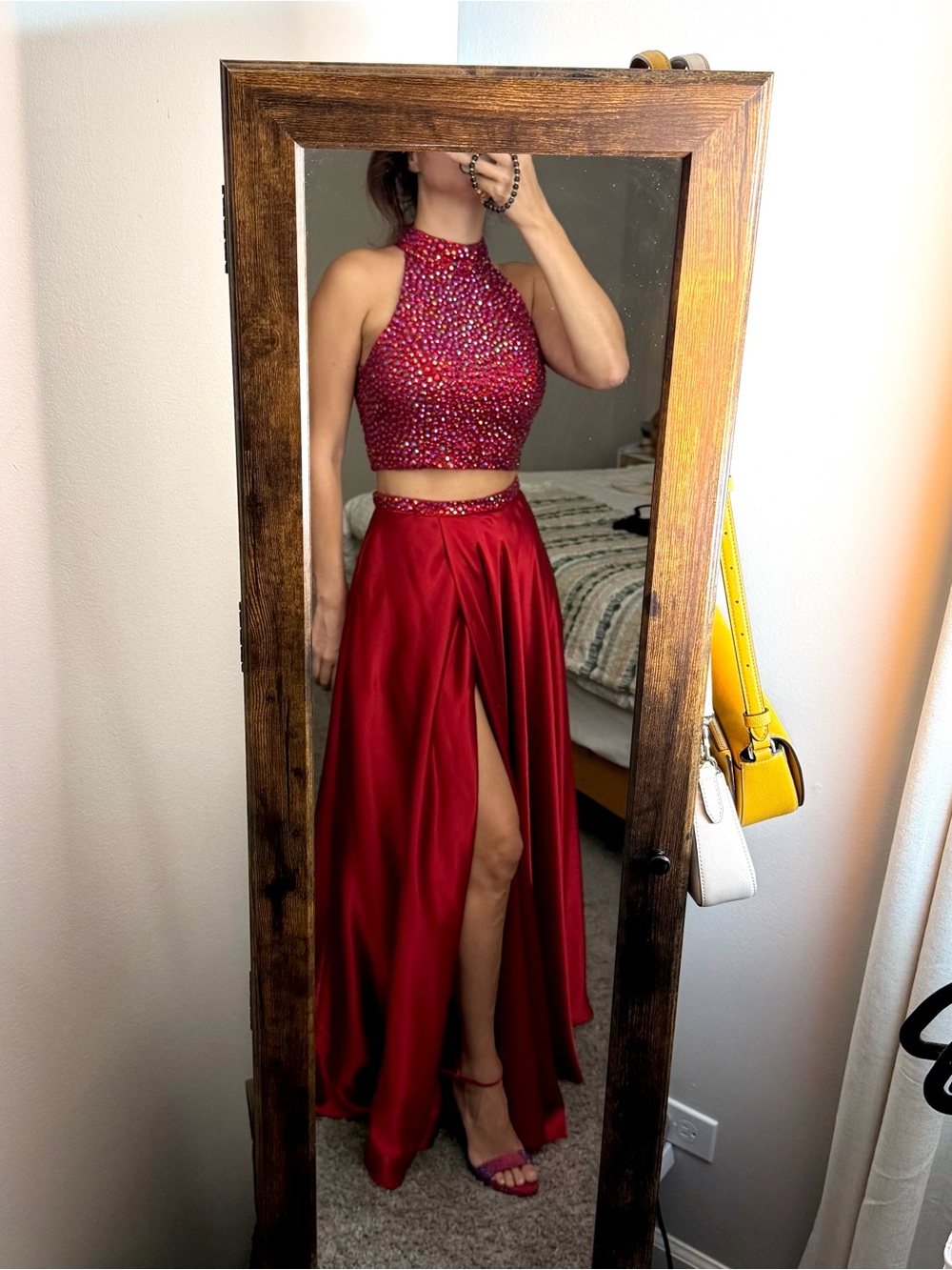 Sherri Hill Red Two-Piece Beaded Halter Dress